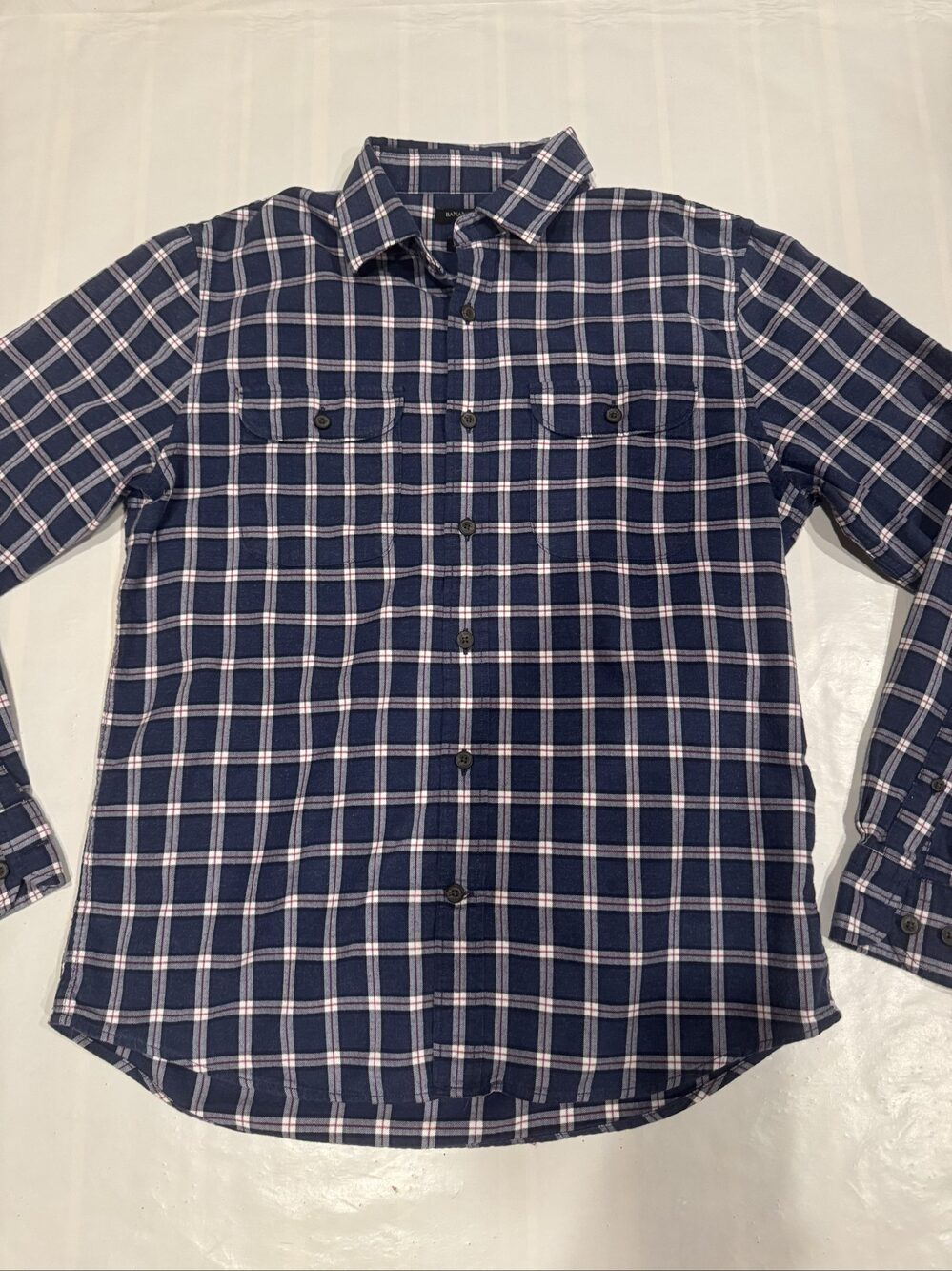 Men’s Banana Republic Luxe Flannel Untucked Slim Fit Plaid Button-Down Shirt – N
